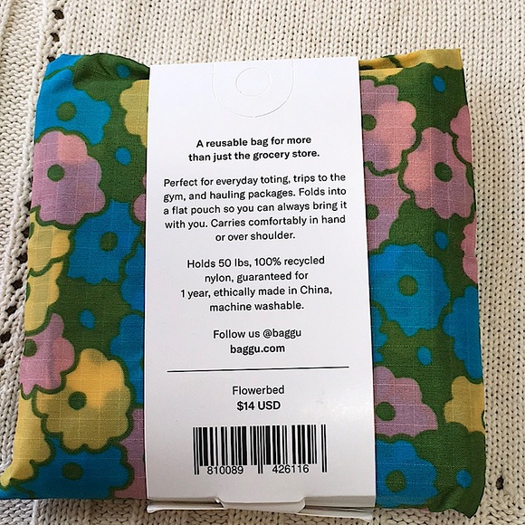 NWT BAGGU Flowerbed print Reusable Shopping Bag Tote Purse Standard Size - Picture 4 of 8